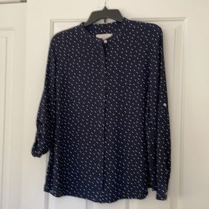 EUC Women’s Loft Navy Blue Polka Dot Blouse